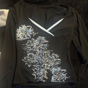 Chic Black and Blue Floral Women's Blouse